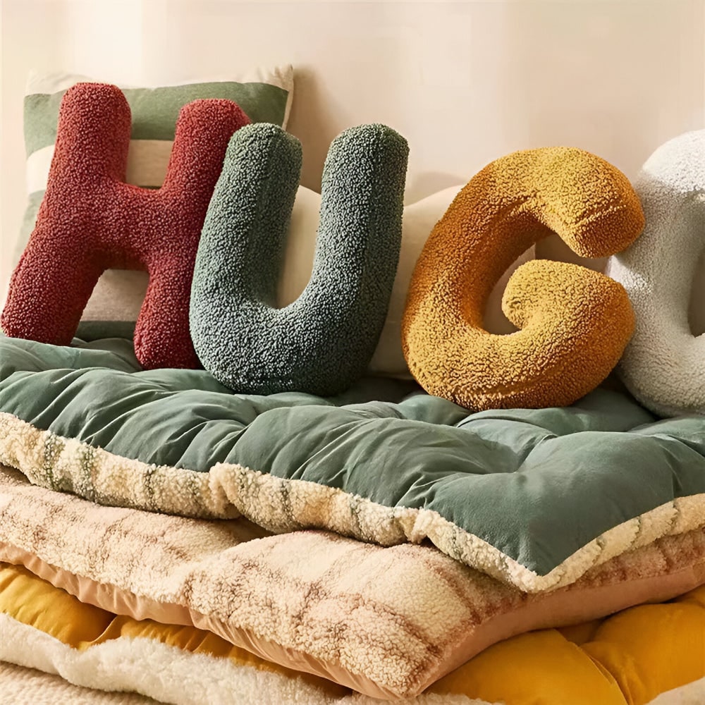 Personalized Alphabet Letter Throw Pillow - Sherpa Fabric, Plush Stuffed Cushion