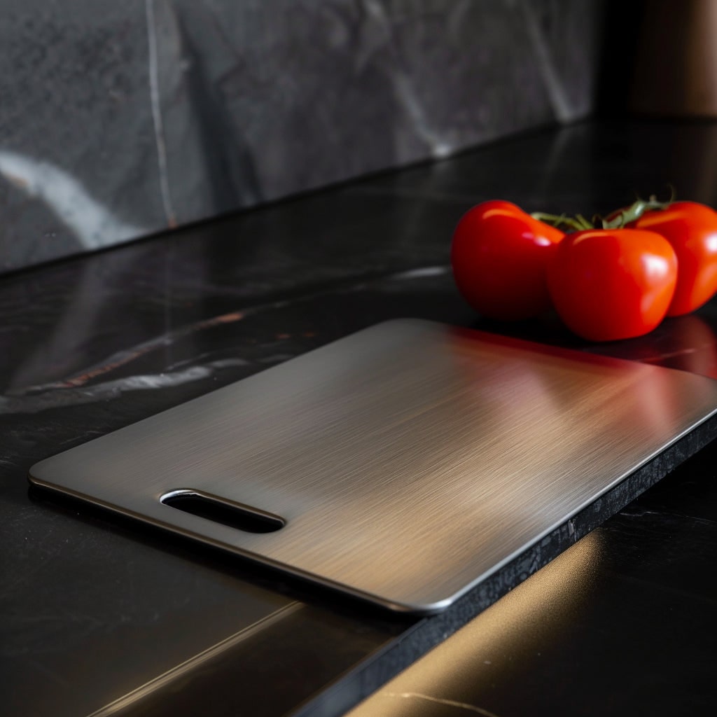Titanium Stainless Steel Cutting Board — Antibacterial, Knife Safe, Rounded Handle