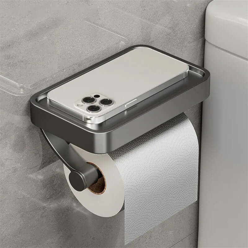 Portarrollos de papel higiénico de acero inoxidable con estante de almacenamiento | ribuella