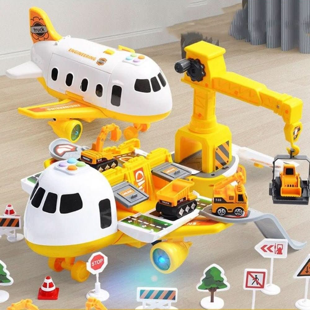 Foldable Airplane Playset Working Crane Mini Cargo Vehicle Set