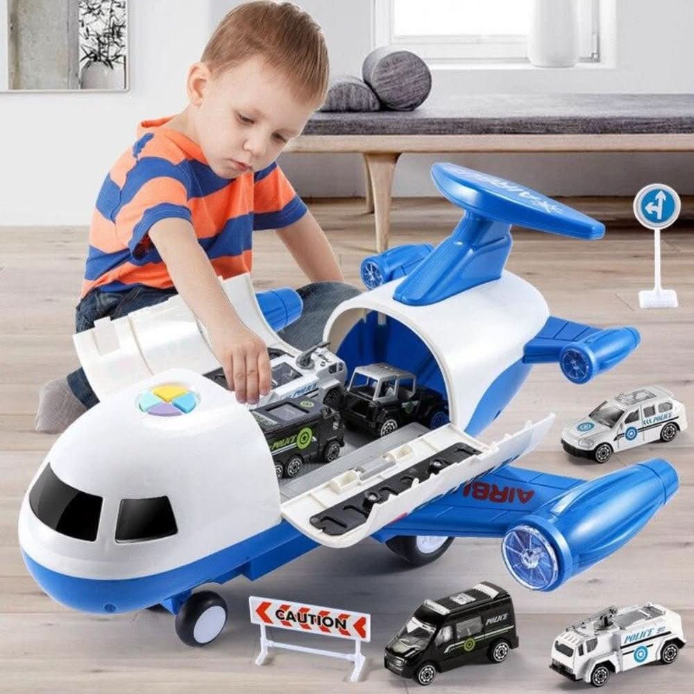 Foldable Airplane Playset Working Crane Mini Cargo Vehicle Set