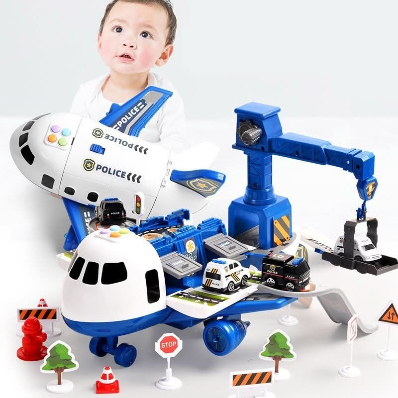 Foldable Airplane Playset Working Crane Mini Cargo Vehicle Set