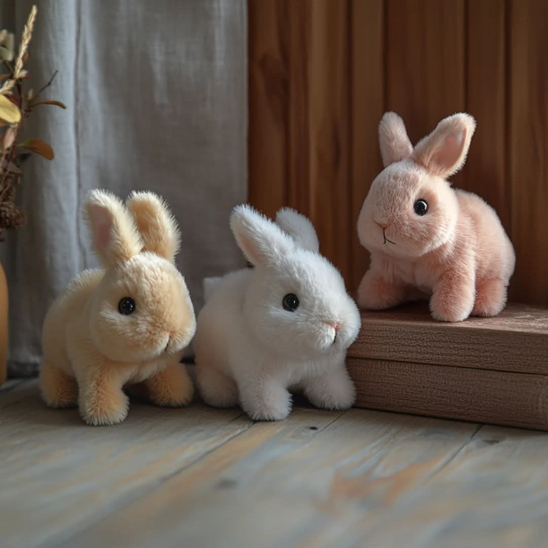 Interactive Plush Bunny Toy, Soft Faux Fur Exterior, Touch Activated Sounds, Compact Profile