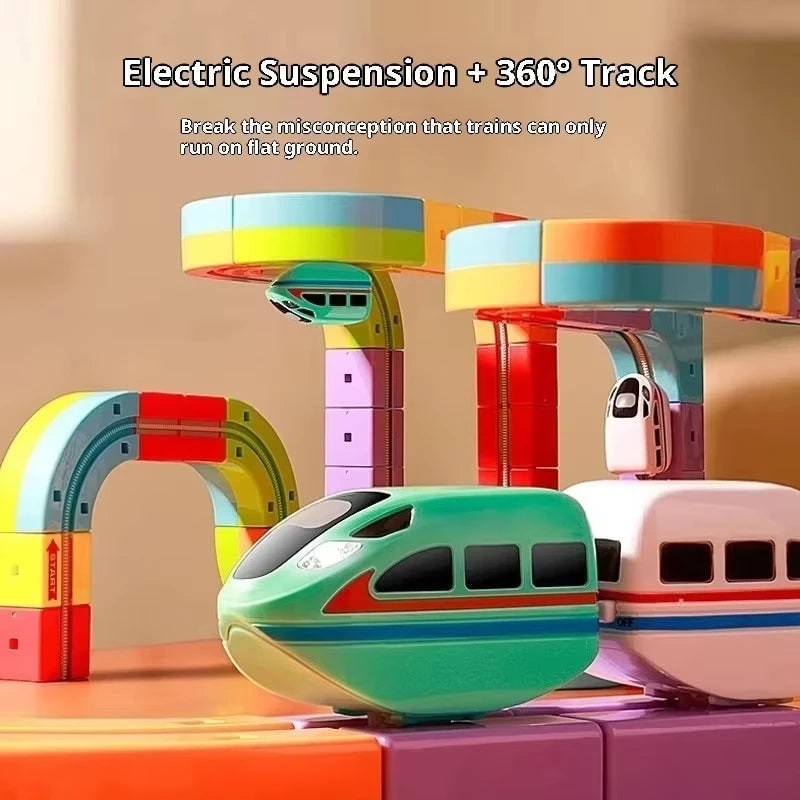 Magnetic Electric Toy Train Set, USB Rechargeable Building Block Tracks