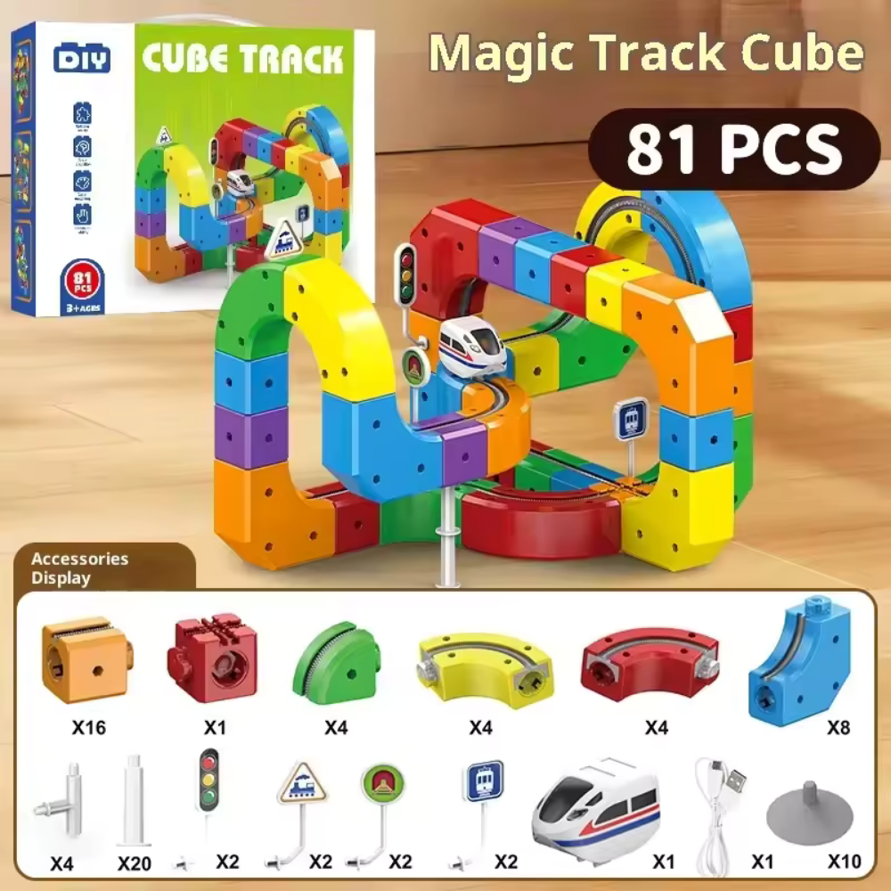 Magnetic Electric Toy Train Set, USB Rechargeable Building Block Tracks