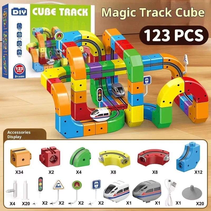 Magnetic Electric Toy Train Set, USB Rechargeable Building Block Tracks