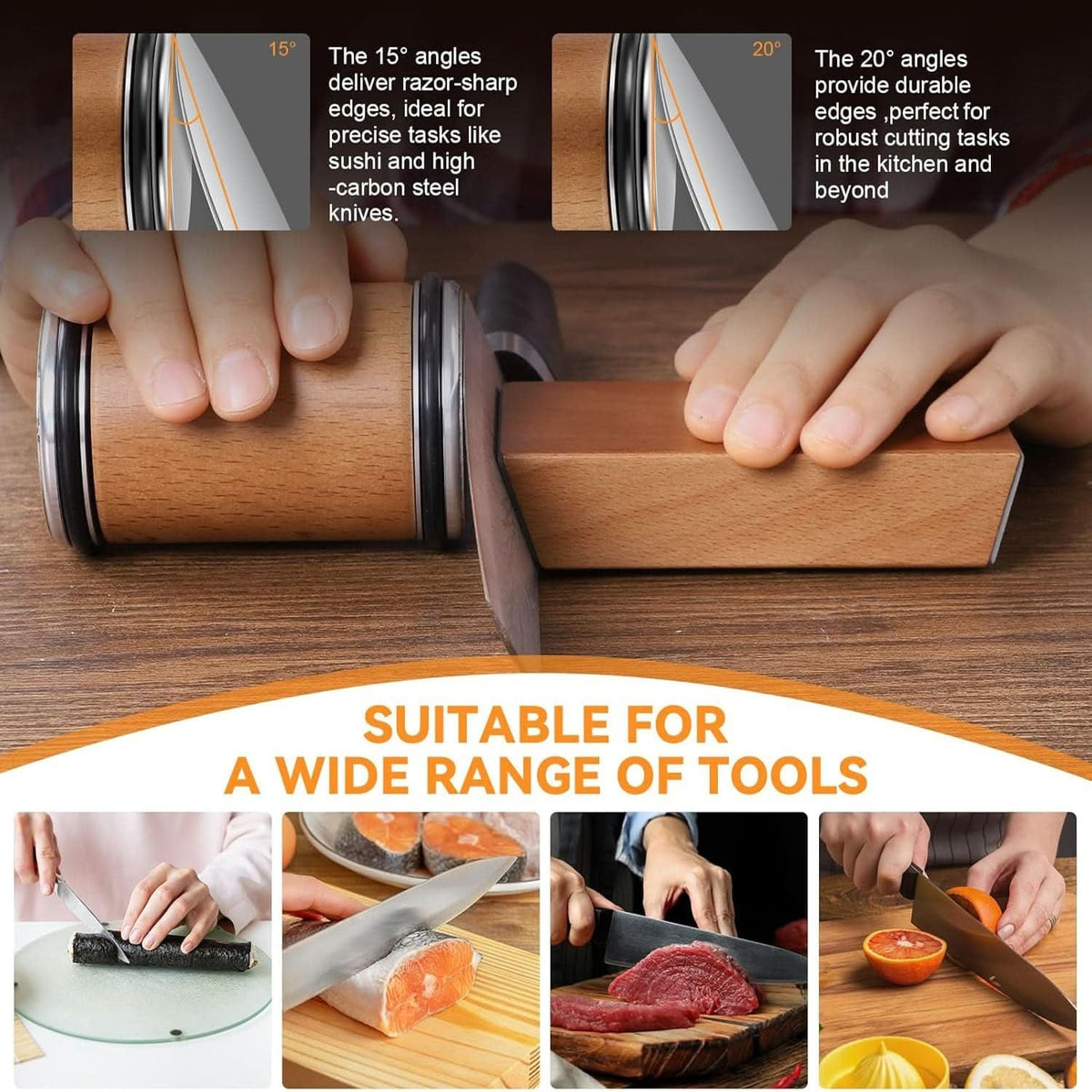 Tumbler Portable Rolling Knife Sharpener Diamond Roller Magnetic Angle Guide Wood Body