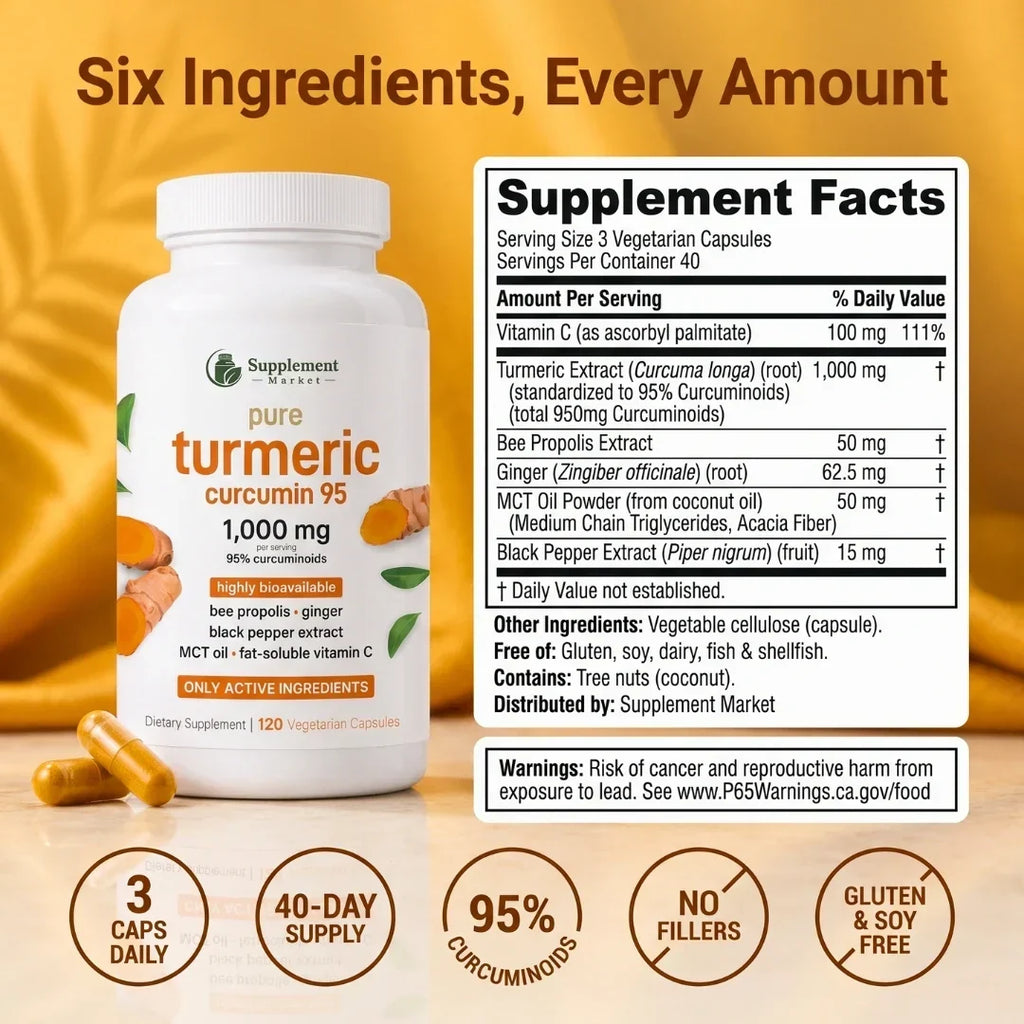 Complexe haut de gamme de curcumine de curcuma - 950mg de curcuminoïdes