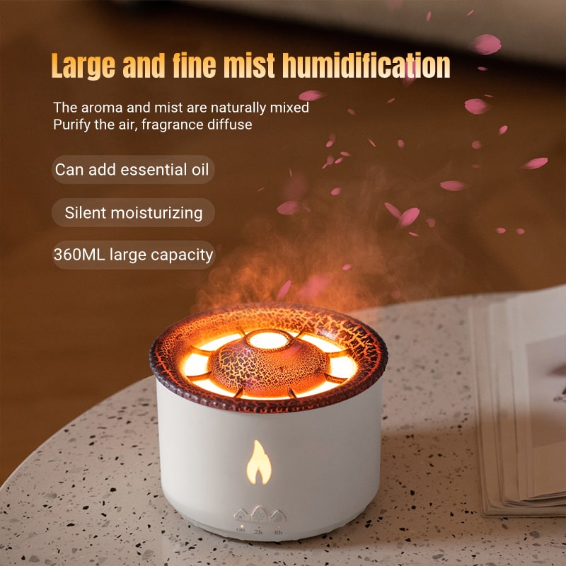 Difuzor ultrasonic de uleiuri esențiale - efecte de lumină tip flacără și mod de pulverizare a ceții tip meduză