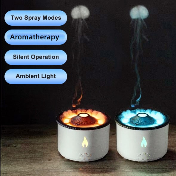 Ultrasonic Essential Oil Diffuser - Flame Light Effects And Jellyfish Mist Mode