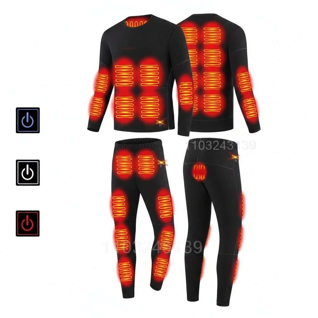 USB Heated Long Johns Thermal Set, Multiple Heating Zones, Three Temperature Settings