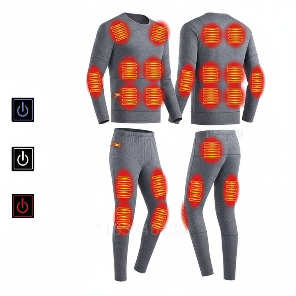 USB Heated Long Johns Thermal Set, Multiple Heating Zones, Three Temperature Settings