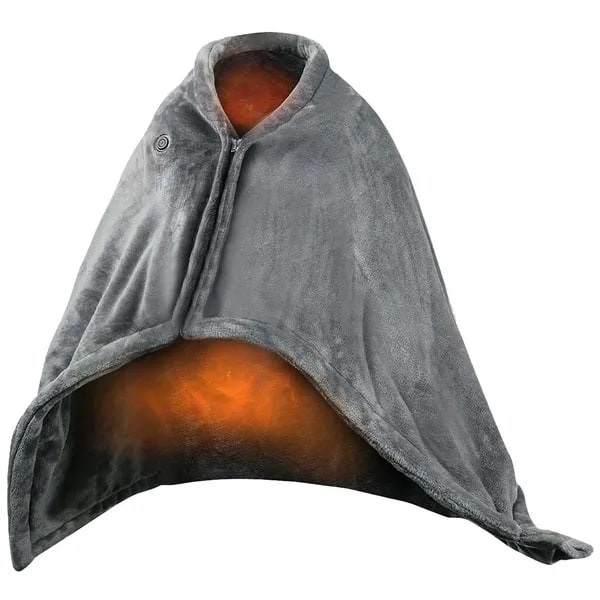 USB Heated Wearable Blanket Shawl — Eight Heating Zones, Soft Fleece, Zipper, 59 X 31 Inches