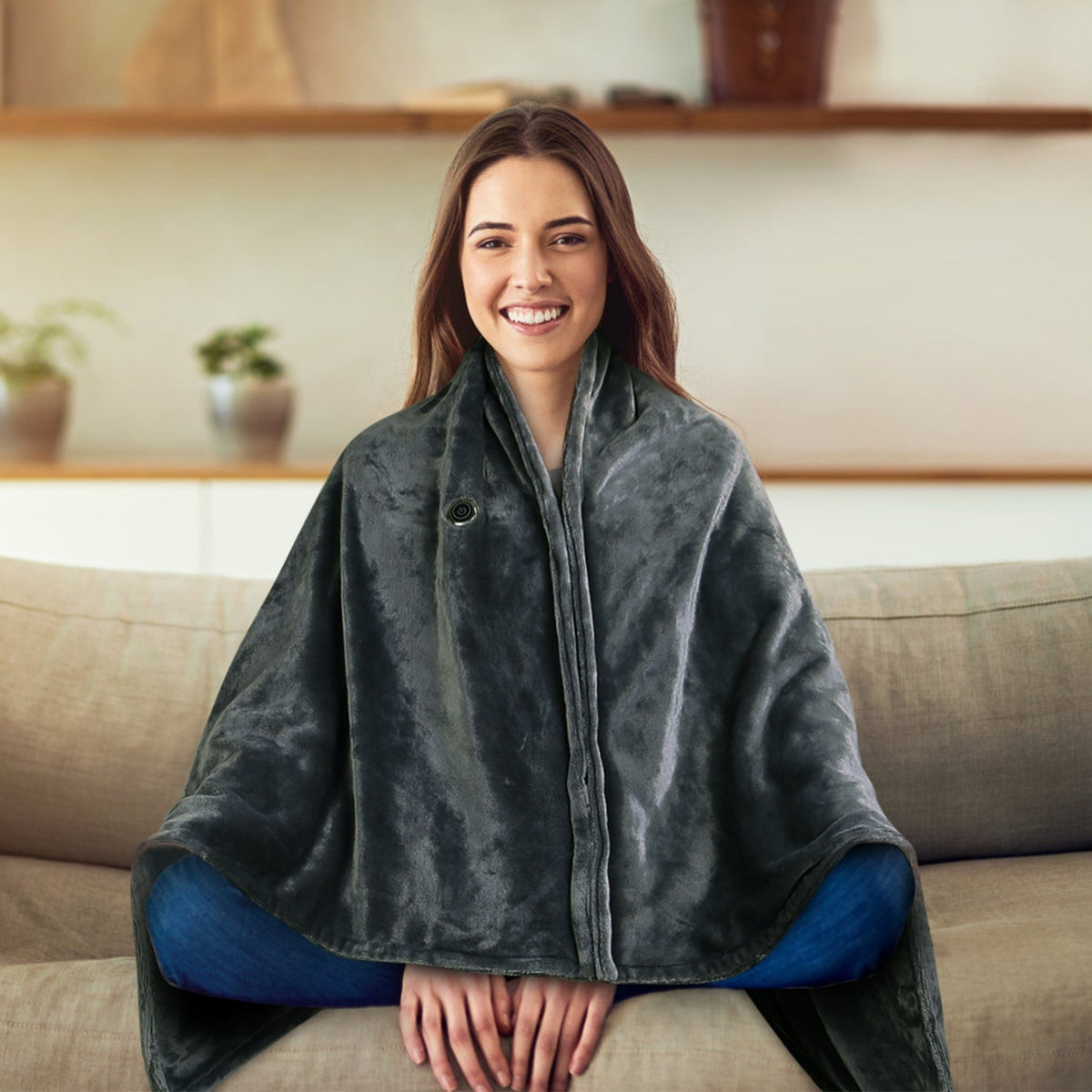 USB Powered Heated Fleece Wrap With Zippered Closure 59x31in