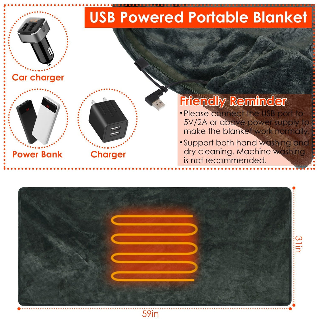 USB-driven uppvärmd fleece-omlott med dragkedja 59x31 tum