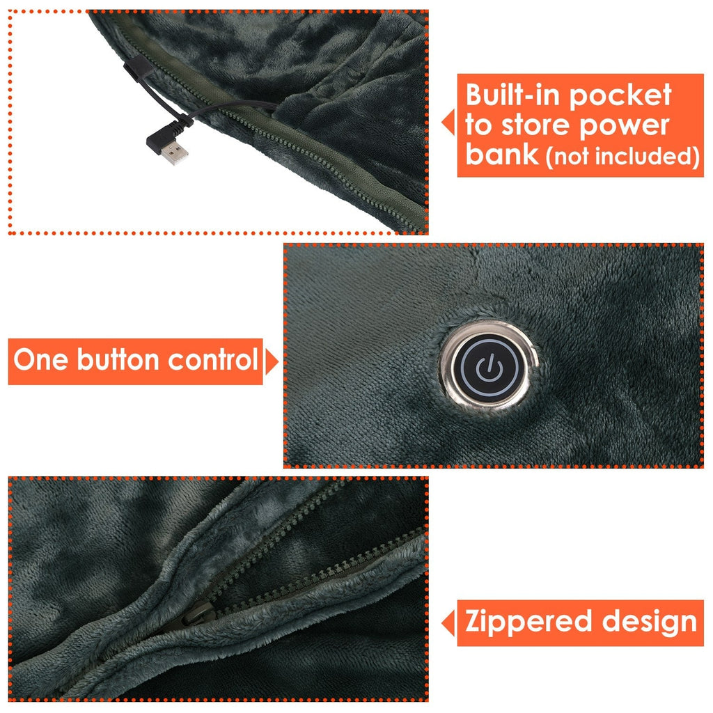 USB-driven uppvärmd fleece-omlott med dragkedja 59x31 tum