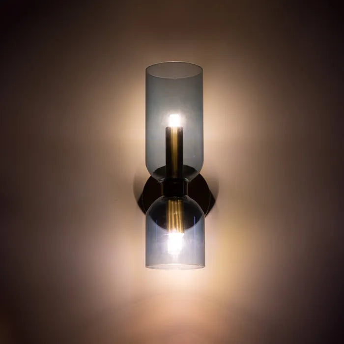 Solea zweiflammige Glas-Wandleuchte in Blaugrau oder Milchweiß