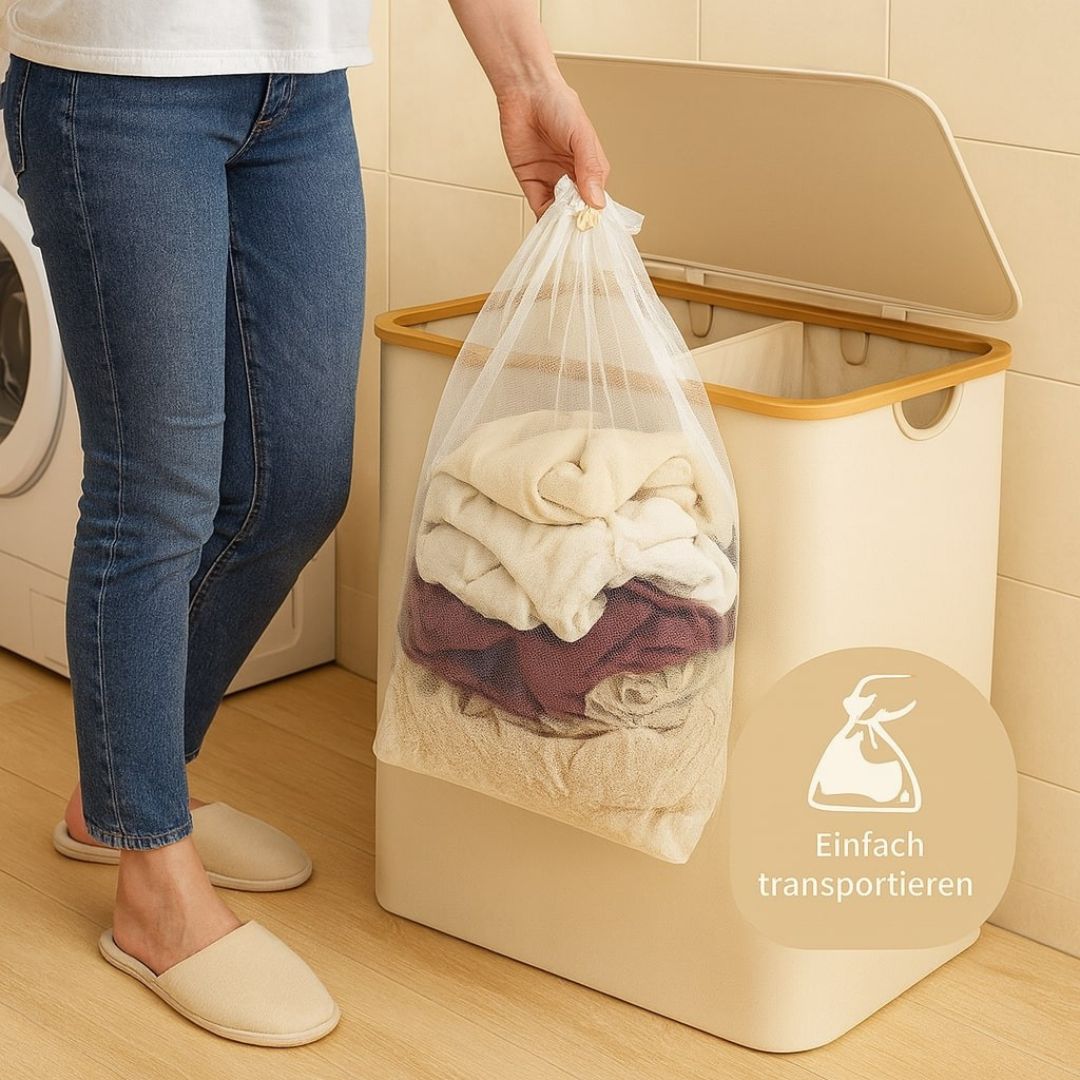 Stylish Laundry Organizer with Lid - 3-Compartment Collection Basket in Neutral Tones | ribuella