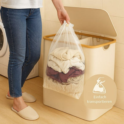 Stylish Laundry Organizer with Lid - 3-Compartment Collection Basket in Neutral Tones | ribuella