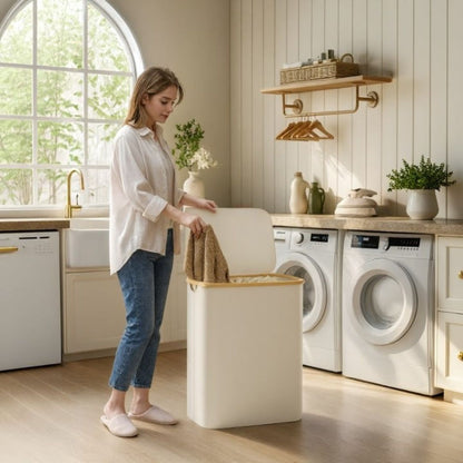 Stylish Laundry Organizer with Lid - 3-Compartment Collection Basket in Neutral Tones | ribuella