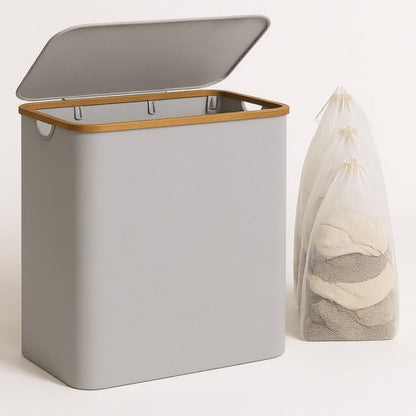 Stylish Laundry Organizer with Lid - 3-Compartment Collection Basket in Neutral Tones | ribuella