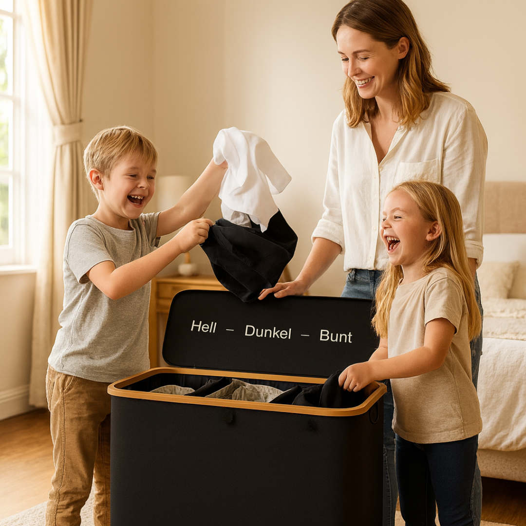 Stylish Laundry Organizer with Lid - 3-Compartment Collection Basket in Neutral Tones | ribuella