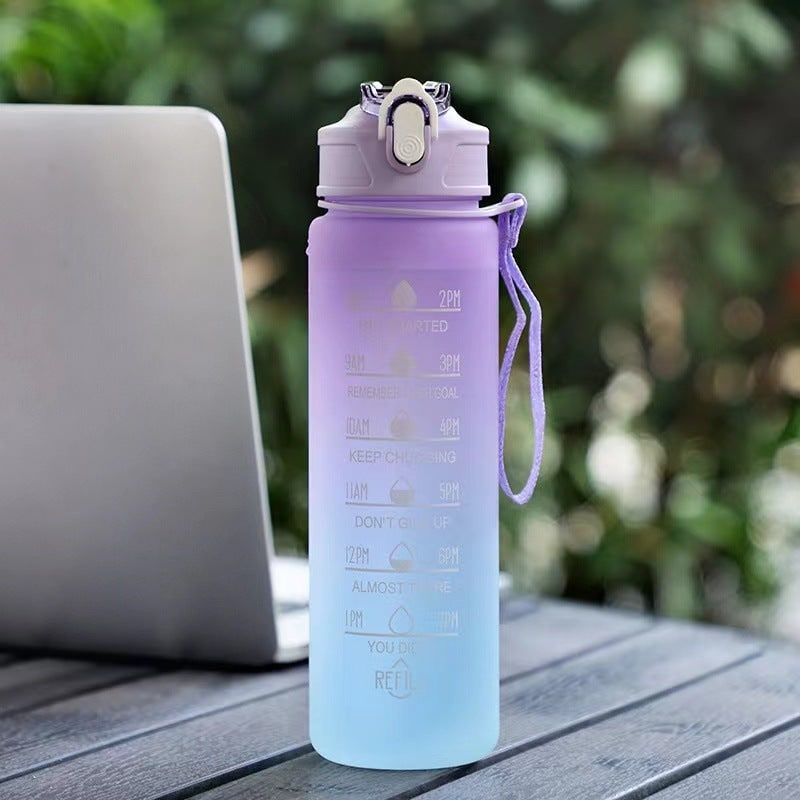 Flip Top Lid Water Bottle - Time Markers, Frosted Gradient Finish