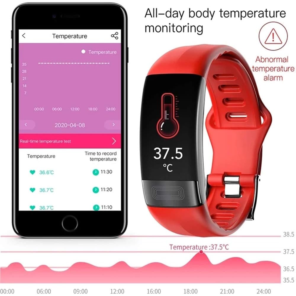 Fitnessmåler med silikonestrop, vandafvisende, med EKG- og pulsmåling