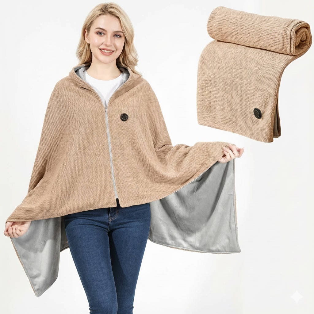 Wearable Heated Throw Blanket, 8 Heating Zones, USB Power, Zipper Closure