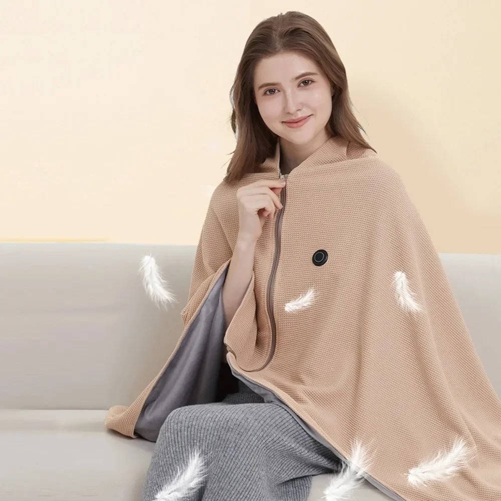 Wearable Heated Throw Blanket, 8 Heating Zones, USB Power, Zipper Closure