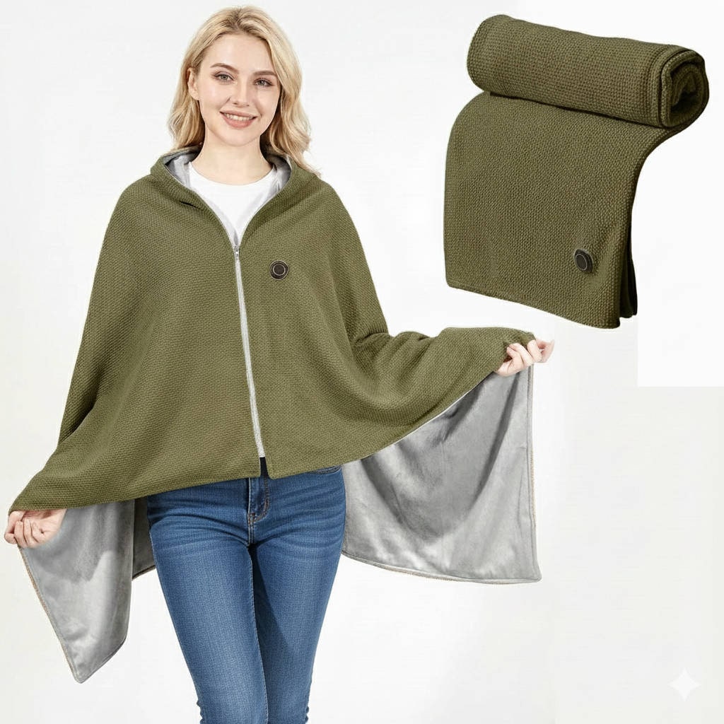 Wearable Heated Throw Blanket, 8 Heating Zones, USB Power, Zipper Closure