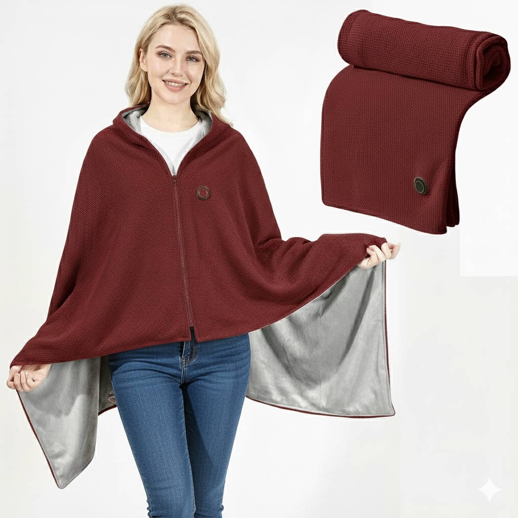 Wearable Heated Throw Blanket, 8 Heating Zones, USB Power, Zipper Closure