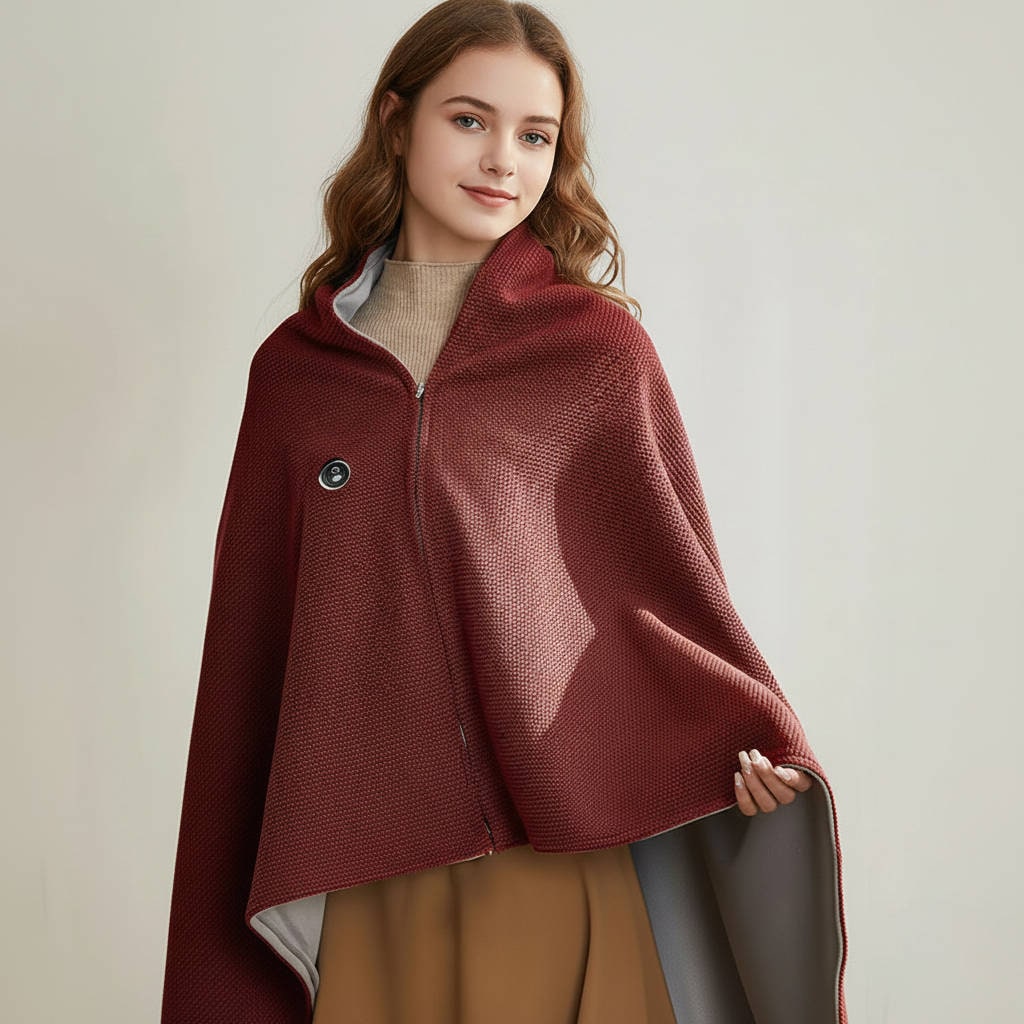 Wearable Heated Throw Blanket, 8 Heating Zones, USB Power, Zipper Closure