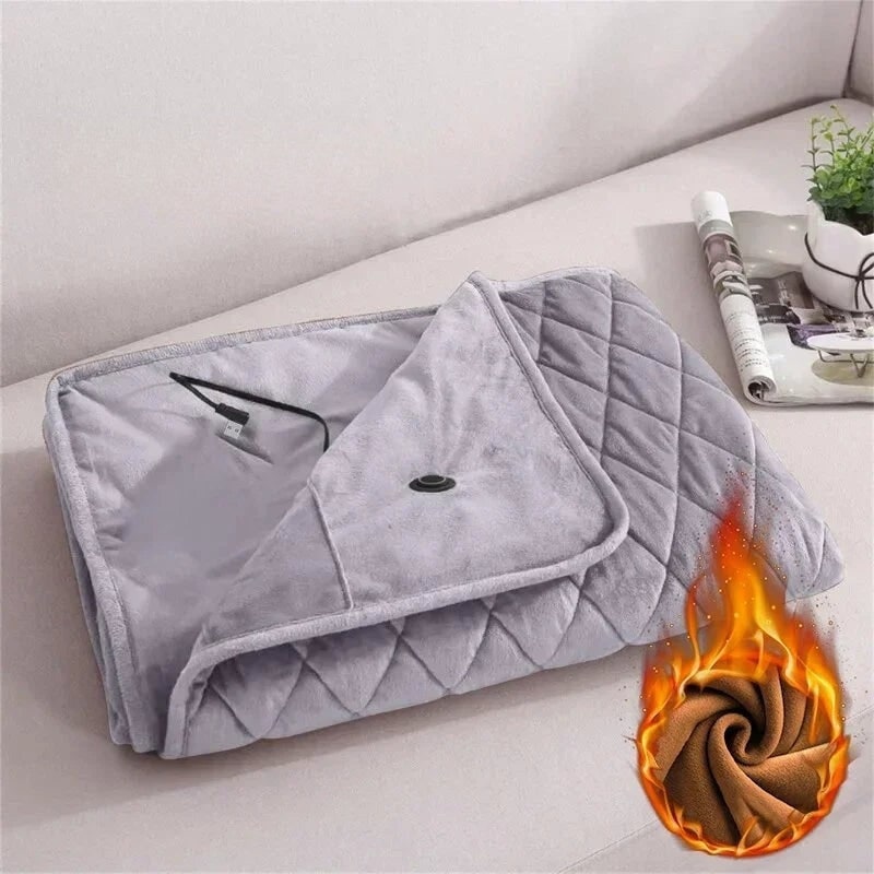 Manta térmica portátil ponible de forro polar afelpado, alimentada por USB y acolchada