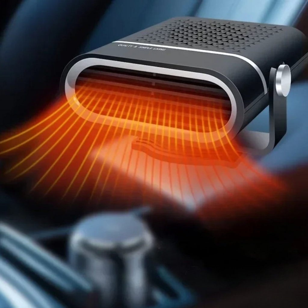 12 V-os, USB-s, hordozható autófűtő és szélvédő-jégmentesítő, fekete