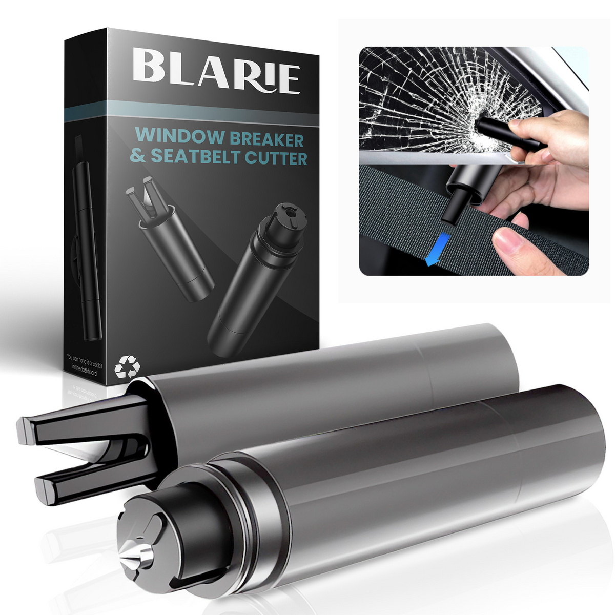 Car Safety Hammer With Tungsten Glass Breaker, Seatbelt Cutter