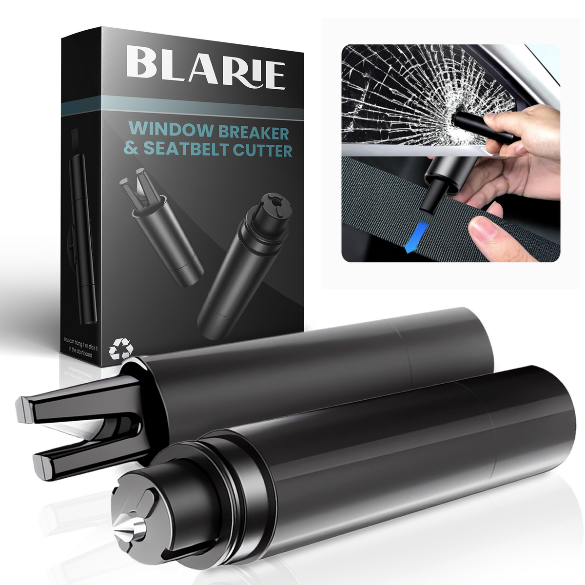 Car Safety Hammer With Tungsten Glass Breaker, Seatbelt Cutter