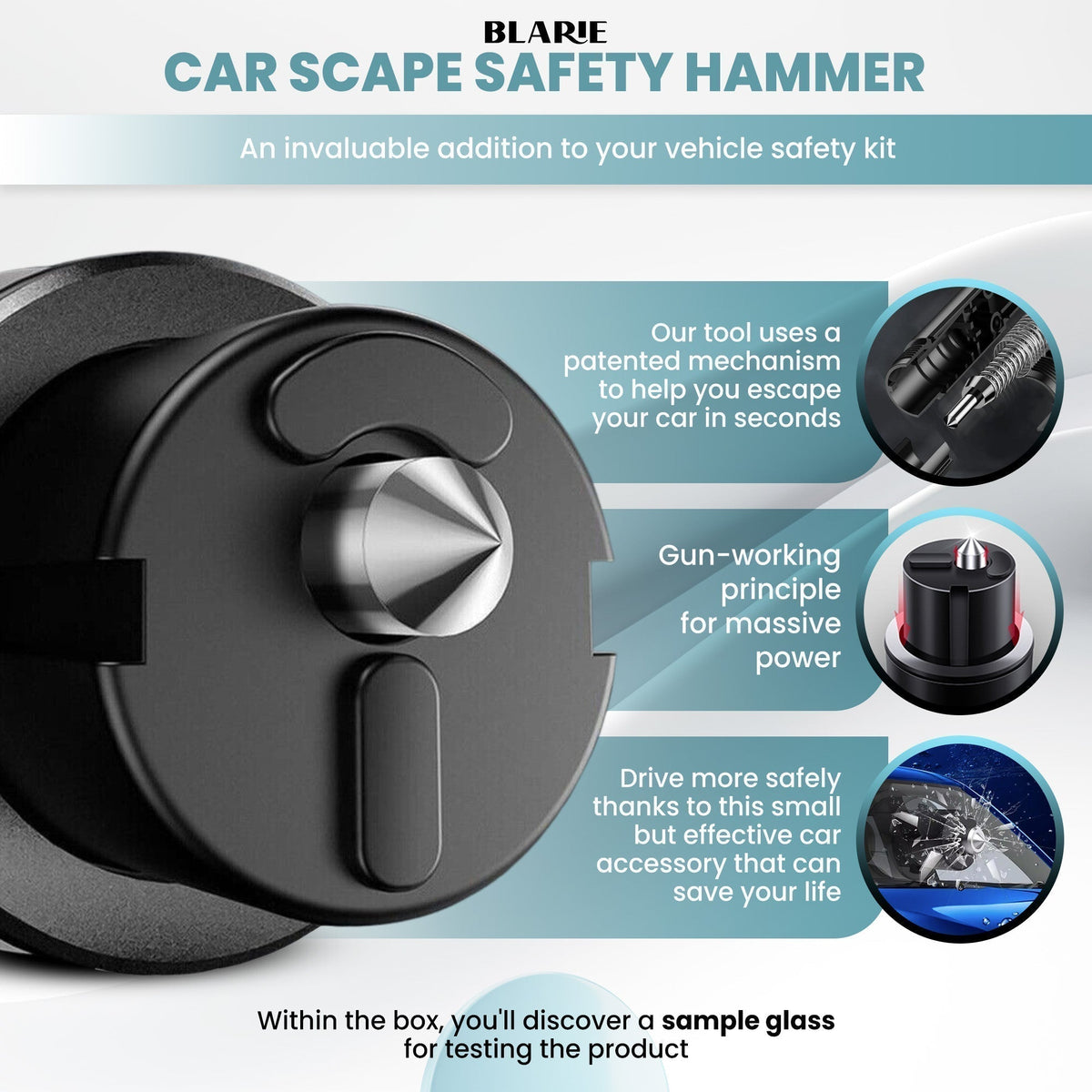 Car Safety Hammer With Tungsten Glass Breaker, Seatbelt Cutter