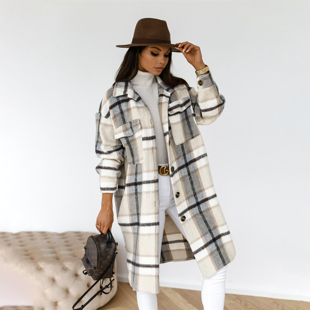 Women's Cozy Plaid Longline Coat, Extended Hem Coverage