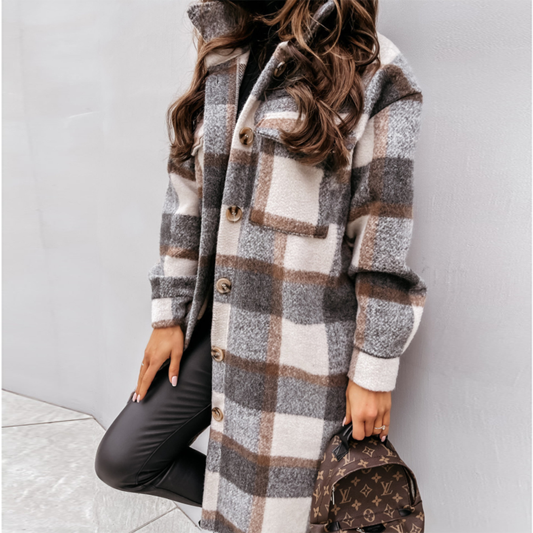 Women's Cozy Plaid Longline Coat, Extended Hem Coverage