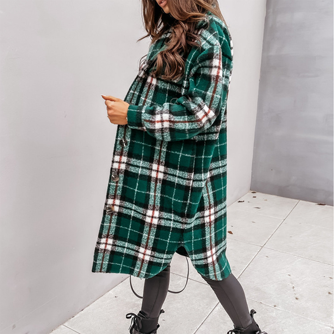 Women's Cozy Plaid Longline Coat, Extended Hem Coverage