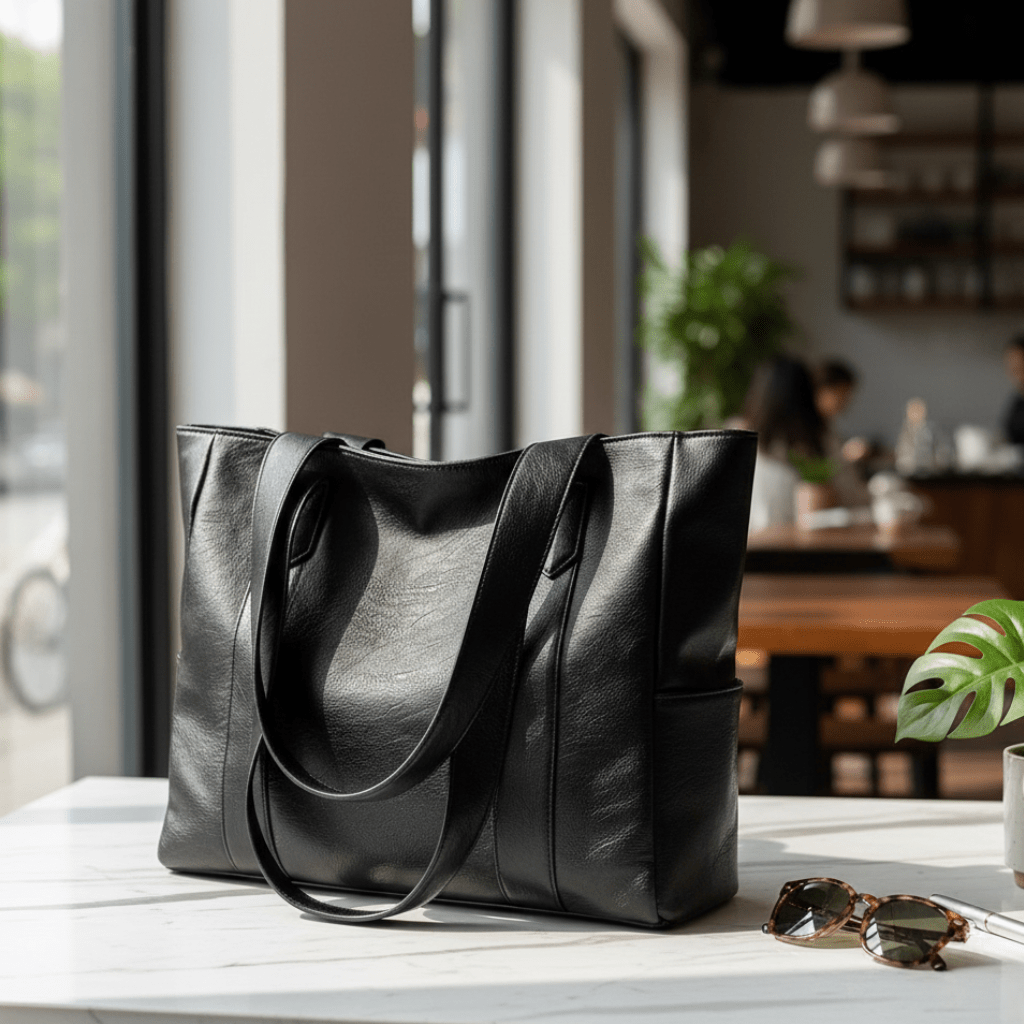 Elegant retro-skuldertaske i læder med glat overflade
