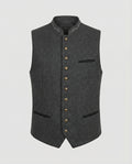 Men's Classic Grey Herringbone Vest, Standing Collar