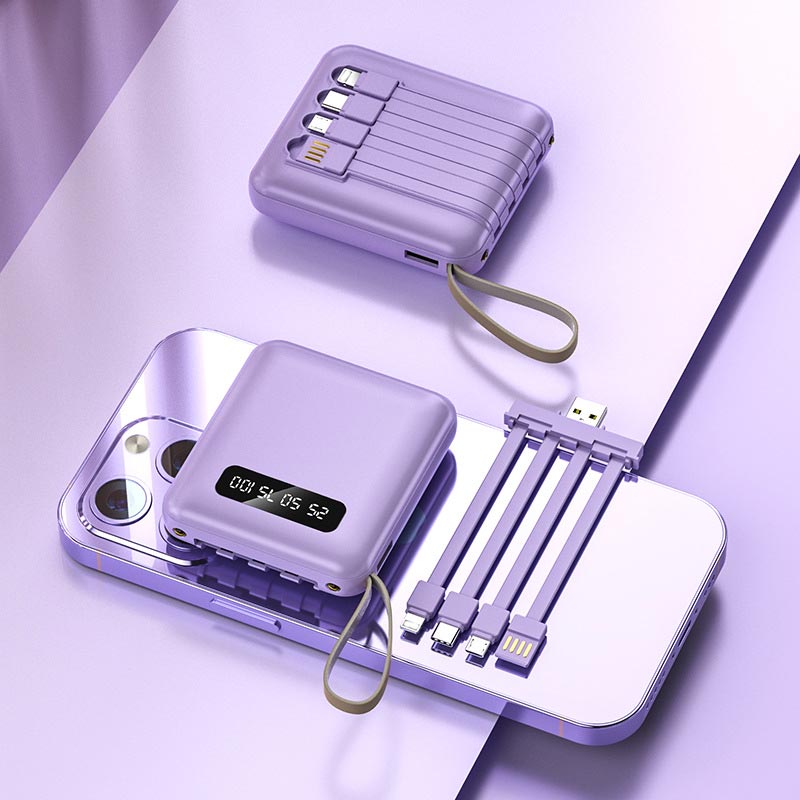 Batería externa mini de 20000mAh con carga rápida y cables integrados