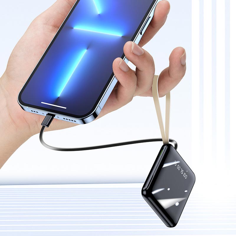 Mini 20000mAh Fast Charge Power Bank With Built-In Cables
