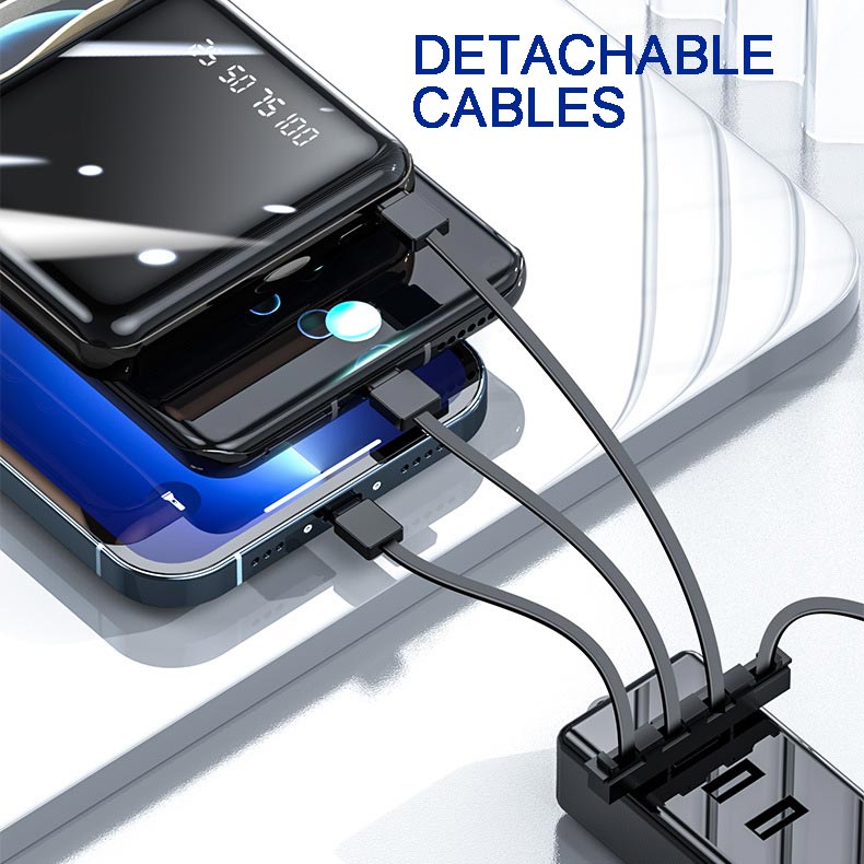 Mini 20000mAh Fast Charge Power Bank With Built-In Cables