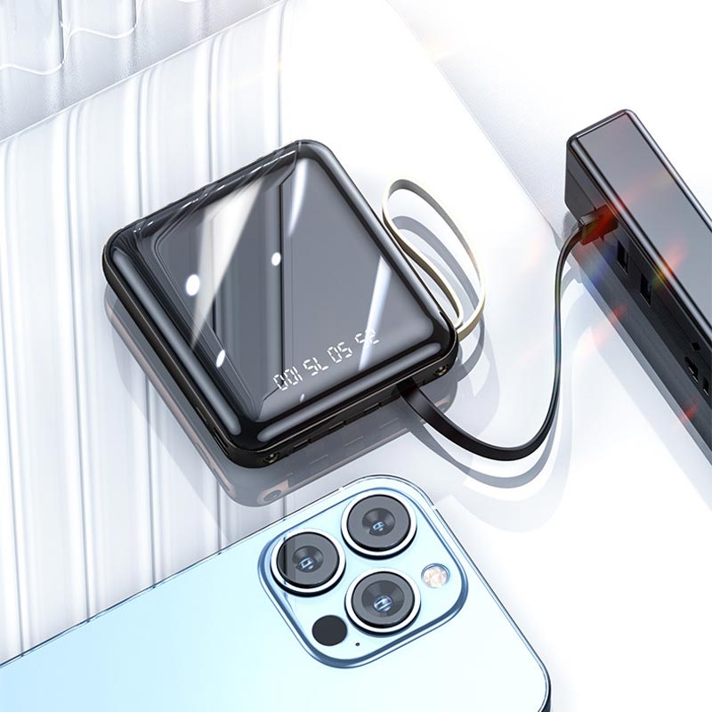 Mini 20000mAh Fast Charge Power Bank With Built-In Cables