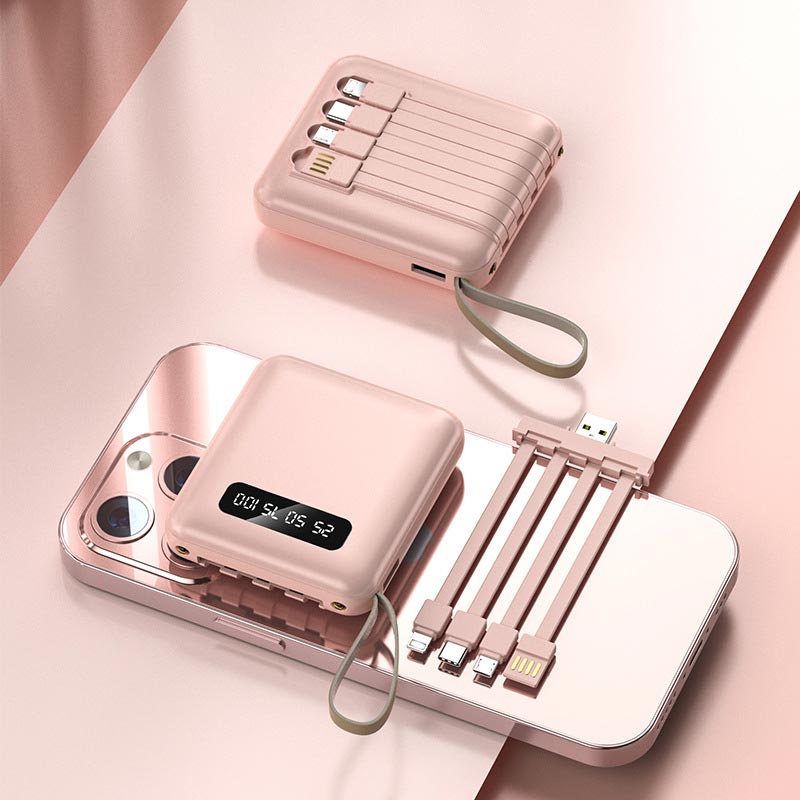Batería externa mini de 20000mAh con carga rápida y cables integrados