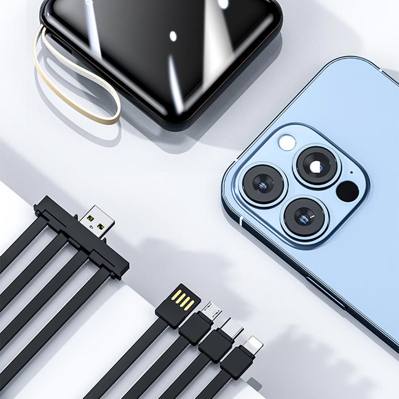 Mini 20000mAh Fast Charge Power Bank With Built-In Cables