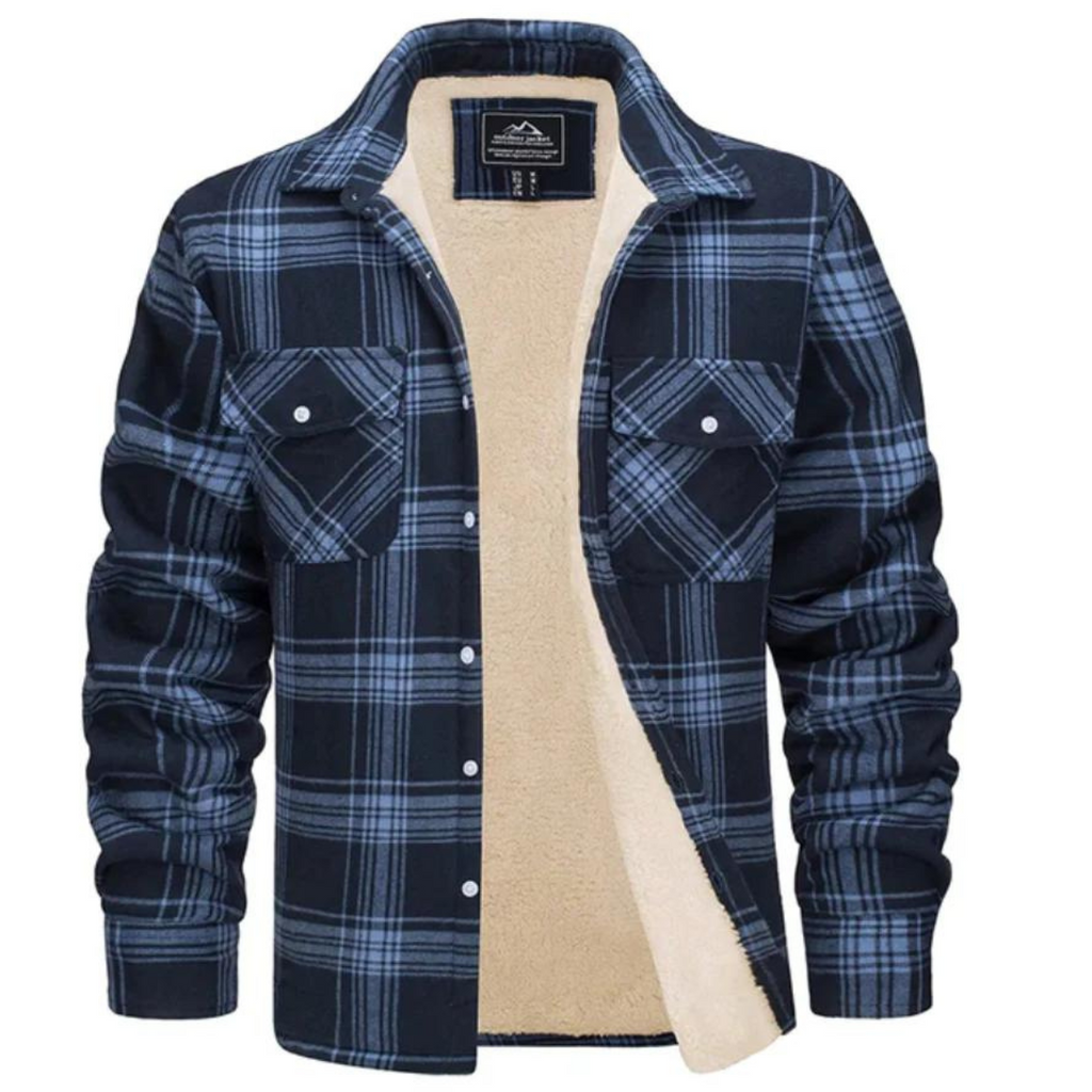 Fleece-Lined Plaid Shirt Jacket – Cozy Warm Layering Outerwear